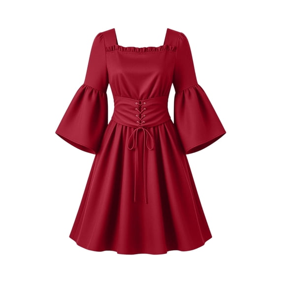 Gytharion Women's Lace Up Renaissance Dresses Peasant Style Classic Cosplay Style Cottagecore Dresses Midi Length Elegant Stylish Costume Dresses