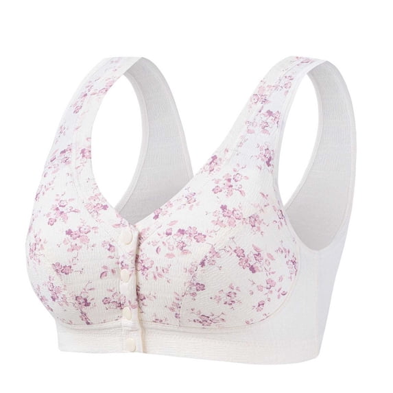 Gytharion Women's Large-size Bras Front-buttoned Wireless Adjustable Straps Bras Printed Comfortable Everyday Bras,36B-48C