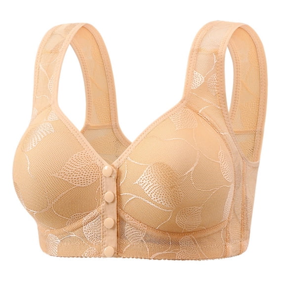 Gytharion Women's Large-size Lace Bras Front-buttoned Wireless Wide Straps Bras Soild Color Comfortable Everyday Bras,36B-44B