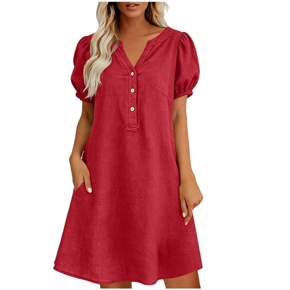Gytharion Women's Loose Fit Tunic Dresses V Neck Natural Look Casual Dresses Short Sleeve Stylish A-Line Dresses with Pockets