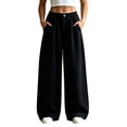 thumbnail image 1 of Gytharion Women's Loose Streetwear Sweatpants Draped Wide Leg Floor Length Joggers with Pockets Solid Color Elastic Waist Pleated Track Pants, 1 of 5