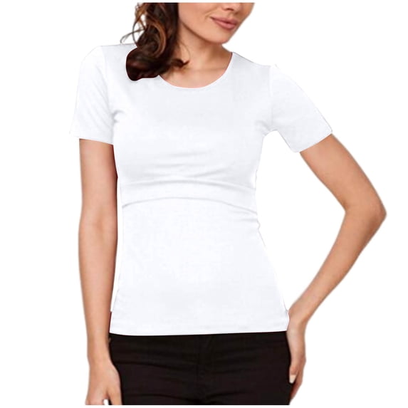 Gytharion Women's Maternity Tee Tops Fashion Casual Solid Color Round Neck Nursing T-shirts Summer Comfy Loose Short Sleeve Pregnancy Clothes for Women
