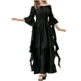 thumbnail image 1 of Gytharion Women's Medieval Vintage Renaissance Gothic Dresses Plus Size Solid Color Off the Shoulder Long Sleeves Maxi Dresses Lace Up Tummy Control Waist Layered Irregular Ruffled Hem Dresses, 1 of 8