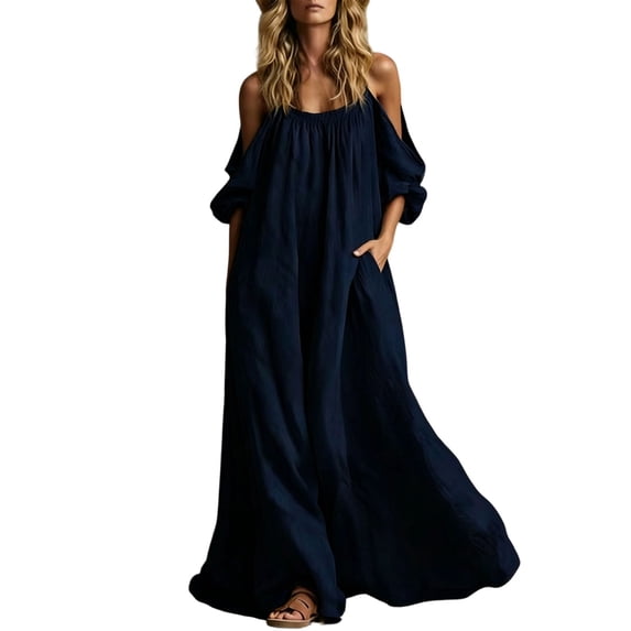 Gytharion Women's Off Shoulder Dresses Three Quarter Sleeve Formal Style Maxi Dresses Flowy Long Length Classic Party Dresses