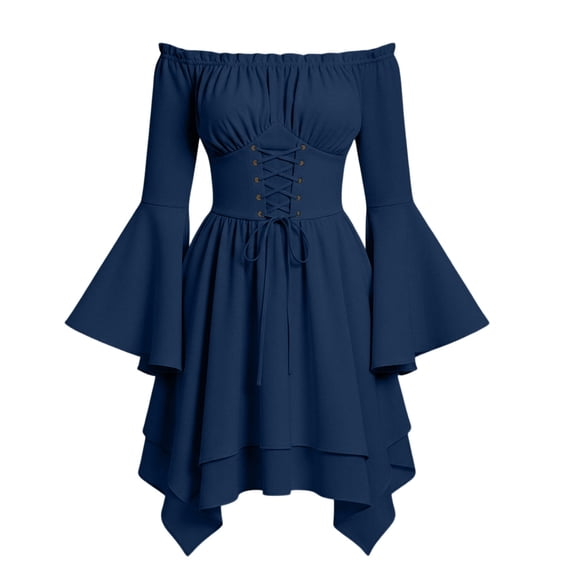 Gytharion Women's Off Shoulder Gothic Dresses Ruffled Vintage Costume Elegant Halloween Costumes Long Sleeve Classic Stylish Renaissance Dresses