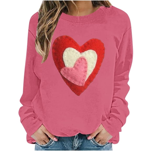 Gytharion Women's Oversize Valentine's Day Sweatshirts Cute Heart Print Crew Neck Blouse Fall Winter Warm Fleece Lined Pullover Shirts Loose Comfy Long Sleeve Valentine Blouses for Women