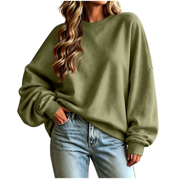 Gytharion Women's Oversized Sweatshirts Crew Neck Drop Shoulders Solid Color Soft Cozy Comfortable Pullover Tops Lounge Classic Basic Pullovers