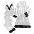 thumbnail image 1 of Gytharion Women's Pajama Sets 3 Piece Silk Sleepwear Outfits Lightweight Casual Satin Robe Cami Top and Long Pant Pj Sets Soft Comfy Lace Trim Loungewear Sets for Women, 1 of 4