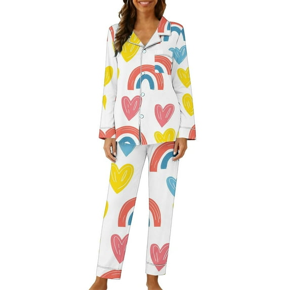 Gytharion Women's Pajama Sets Cute Heart Print Pj Sets 2 Piece Loungewear Outfits Long Sleeve Button Down Lapel Sleepwear and Sleep Pants Soft Comfy Pajamas Sets for Valentine's Day