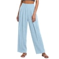 thumbnail image 1 of Gytharion Women's Pleated Cotton Linen Pants Fashion Solid Color Straight Pants Loose Casual Trousers, 1 of 4