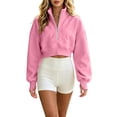 thumbnail image 1 of Gytharion Women's Plus Size Cropped Half-zip Sweatshirts Stand Collar Solid Color Soft Cozy Fashion Athleisure Pullover Tops Comfortable Basic Pullover Sweatshirts, 1 of 7