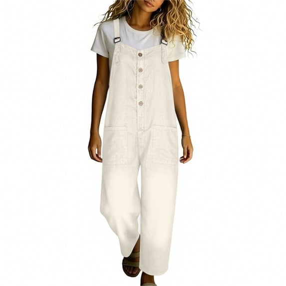 Gytharion Women's Plus Size Denim Jumpsuits Sleeveless Adjustable Straps Overalls Fashion Buttoned Pocketed Jumpsuits
