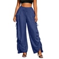 thumbnail image 1 of Gytharion Women's Plus Size Fashion Pleated Trousers Solid Color Drawstring Pants Loose Elastic Waist Pants with Pockets, 1 of 4