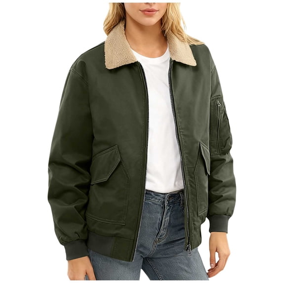 Gytharion Women’s Plus Size Fleece Jackets Zip Up Warm Lined Bomber Coats Turn Down Collar Long Sleeve Winter Jackets for Fall and Winter