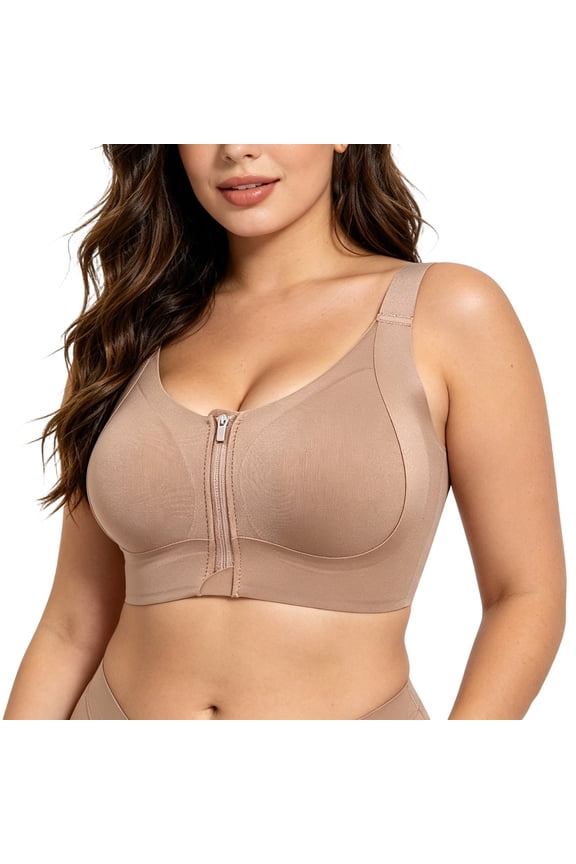 Women's Plus Size Front Zippered Sports Bras with Fixed Cups Shockproof Seamless Bras Push-up Activewear Underwear Bras