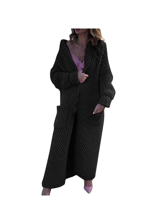 Women's Plus Size Hooded Duster Knit Cardigans Open Front Long Sleeve Cardigan Sweaters with Pockets Long Cardigans