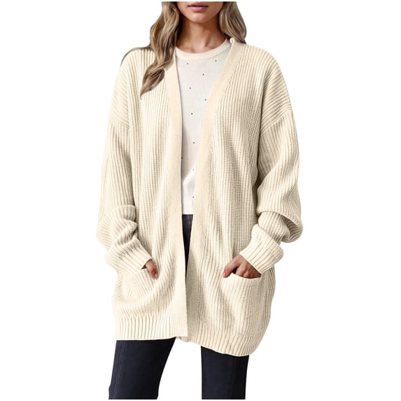Gytharion Women's Plus Size Longline Knit Cardigans Open Front Long Sleeve Cardigan Sweaters with Patch Pockets Longline Cardigans