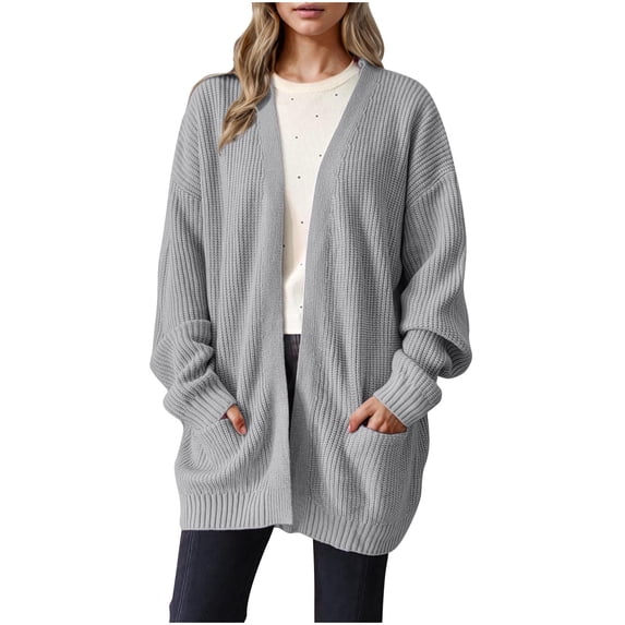 Gytharion Women's Plus Size Longline Knit Cardigans Open Front Long Sleeve Cardigan Sweaters with Patch Pockets Longline Cardigans