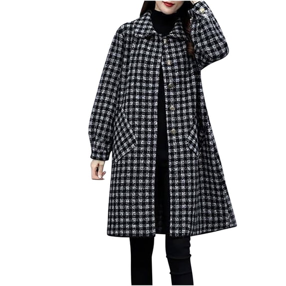 Gytharion Women’s Plus Size Plaid Coats Long Sleeve Loose Fit Wool Jackets Mid Length Checkered Winter Overcoats for Fall and Winter