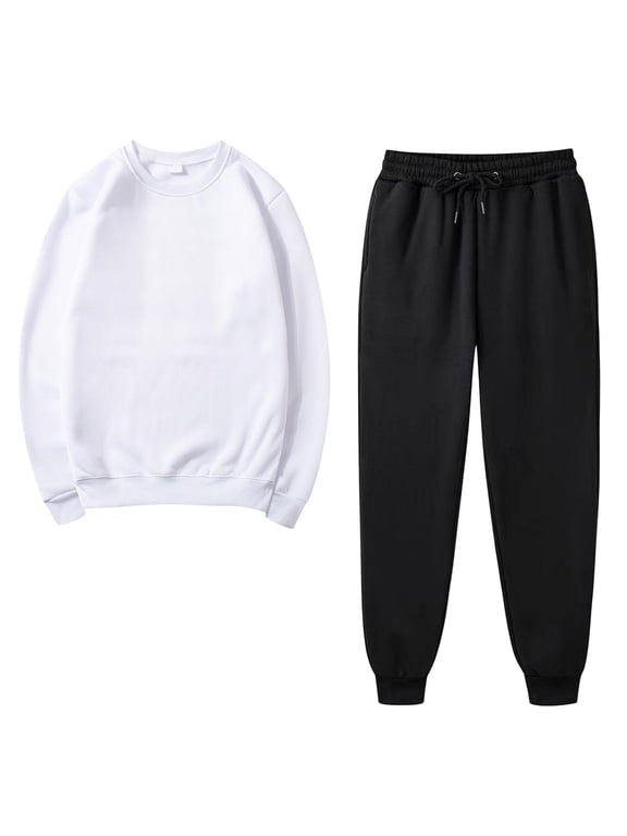 Women's Plus Size Solid Color Track Suits 2 Piece Classic Sports Sweatsuits Round Neck Pullover Sweatshirts and Drawstring Elastic Waist Trousers Workout Running Jogger Sets