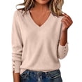 thumbnail image 1 of Gytharion Women's Plus Size Sweaters Solid Color V Neck Long Sleeve Cuff Button Knit Tops Lightweight Soft Business Casual Pullover Sweaters, 1 of 8