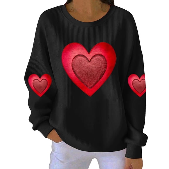 Gytharion Women's Plus Size Valentine's Day Sweatshirts Fall Long Sleeve Ribbed Knit Top Loose Comfy Round Neck Pullover Sweatshirt Cute Heart Print Valentine Blouses for Girlfriends