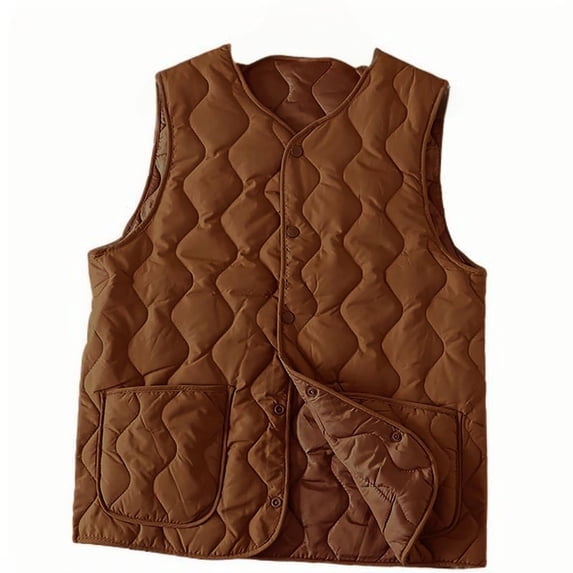 Gytharion Women's Plus Size Wavy Quilted Vests V Neck Snap Button Short Casual Gilets Lightweight Warm Sleeveless Outwear Coats