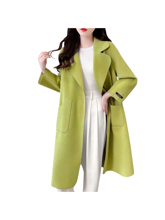 Women’s Plus Size Wool Coats Solid Color Loose Fit Long Jackets Mid Length Warm Winter Overcoats for Fall and Winter