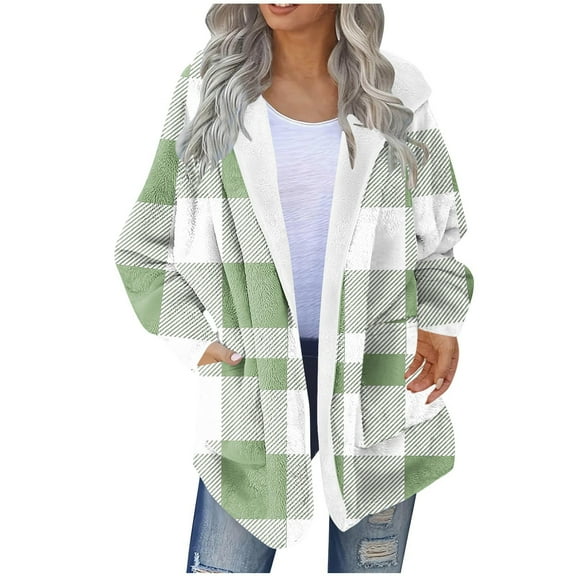 Gytharion Women's Printed Hooded Jackets Fashionable Long Sleeve Fuzzy Coat Winter Soft Comfy Fleece Warm Casual Outerwear with Pockets
