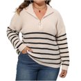 thumbnail image 1 of Gytharion Women's Quarter Zip Sweaters Loose Striped Turn Down Collar Long Sleeve Pullover Tops with Ribbed Cuffs Fashion Jumper Tops, 1 of 8