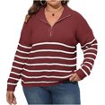 thumbnail image 1 of Gytharion Women's Quarter Zip Sweaters Loose Striped Turn Down Collar Long Sleeve Pullover Tops with Ribbed Cuffs Fashion Jumper Tops, 1 of 5