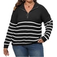 thumbnail image 1 of Gytharion Women's Quarter Zip Sweaters Loose Striped Turn Down Collar Long Sleeve Pullover Tops with Ribbed Cuffs Fashion Jumper Tops, 1 of 6