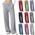 thumbnail image 1 of Gytharion Women's Ribble Knitted Lounge Pants Fall Loose Comfy Pajama Pants with Pockets Solid Casual Drawstring Elastic High Waisted Wide Leg Trousers, 1 of 7