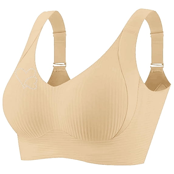 Gytharion Women's Seamless Bralette Plus Size Comfy Breathable Wire-Free Gathering Push Up Sport Bra Rhinestones Soft Support Full Coverage Everyday Bra, M-5XL