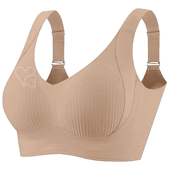 Gytharion Women's Seamless Bralette Plus Size Comfy Breathable Wire-Free Gathering Push Up Sport Bra Rhinestones Soft Support Full Coverage Everyday Bra, M-5XL