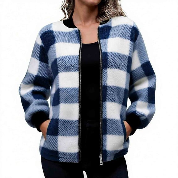 Gytharion Women's Sherpa Fleece Jackets Fashion Casual Plaid Printed Full Zip Cardigan Coat Winter Soft Cozy Long Sleeve Warm Fuzzy Coat with Pockets
