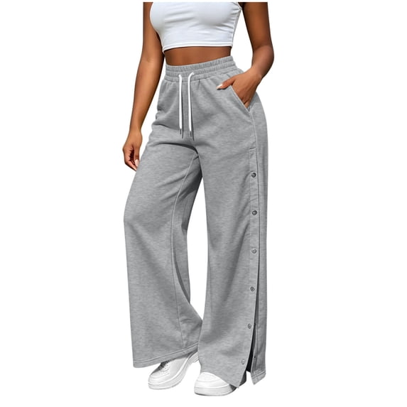 Gytharion Women's Side Button Slit Sweatpants with Pockets Solid Color High Waist Drawstring Loose Joggers Fashion Casual Track Pants
