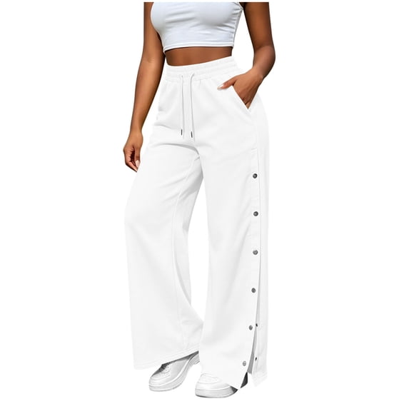 Gytharion Women's Side Button Slit Sweatpants with Pockets Solid Color High Waist Drawstring Loose Joggers Fashion Casual Track Pants