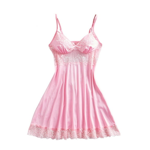 Gytharion Women's Silk Satin Nightgowns Cute Lace Bow V-Neck Spaghetti Strap Mini Sleepdress Soft Comfy Sleeveless Cami Nightdress Loungewear Sleepwear for Women