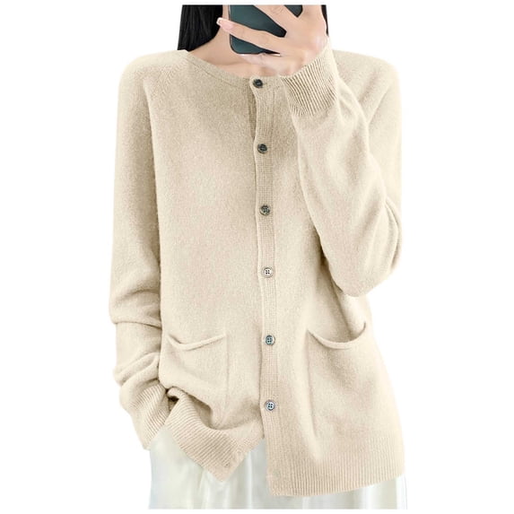 Gytharion Women's Solid Color Knit Sweaters Crewneck Open Front Buttoned Cardigans Comfortable Lightweight Long Sleeve Outwear Cardigans for Fall and Winter