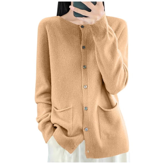 Gytharion Women's Solid Color Knit Sweaters Crewneck Open Front Buttoned Cardigans Comfortable Lightweight Long Sleeve Outwear Cardigans for Fall and Winter