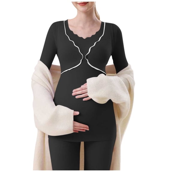 Gytharion Women's Solid Color Maternity Blouse with Chest Padding Crewneck Long Sleeve Blouse Pregnancy Undershirts Tops