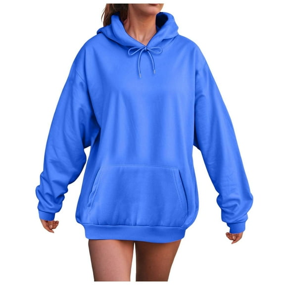 Gytharion Women's Solid Drawstring Hoodies Fall Winter Loose Comfort Long Sleeve Hooded Sweatshirt Fashion Casual Mid-Length Pullover Blouse with Front Pocket