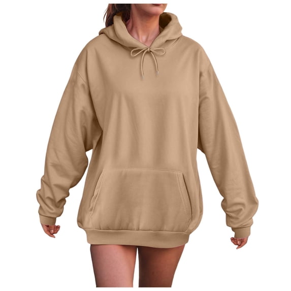 Gytharion Women's Solid Drawstring Hoodies Fall Winter Loose Comfort Long Sleeve Hooded Sweatshirt Fashion Casual Mid-Length Pullover Blouse with Front Pocket