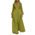 thumbnail image 1 of Gytharion Women's Stand Collar Maxi Dresses Long Sleeve Pleated Button Down Dresses Solid Color Loose Dresses, 1 of 4