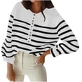 thumbnail image 1 of Gytharion Women's Striped Sweaters Loose Turn Down Collar Long Sleeve Button Front Sweaters with Ribbed Cuffs Fashion Knit Jackets, 1 of 7