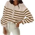 thumbnail image 1 of Gytharion Women's Striped Sweaters Loose Turn Down Collar Long Sleeve Button Front Sweaters with Ribbed Cuffs Fashion Knit Jackets, 1 of 7