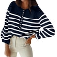 thumbnail image 1 of Gytharion Women's Striped Sweaters Loose Turn Down Collar Long Sleeve Button Front Sweaters with Ribbed Cuffs Fashion Knit Jackets, 1 of 7