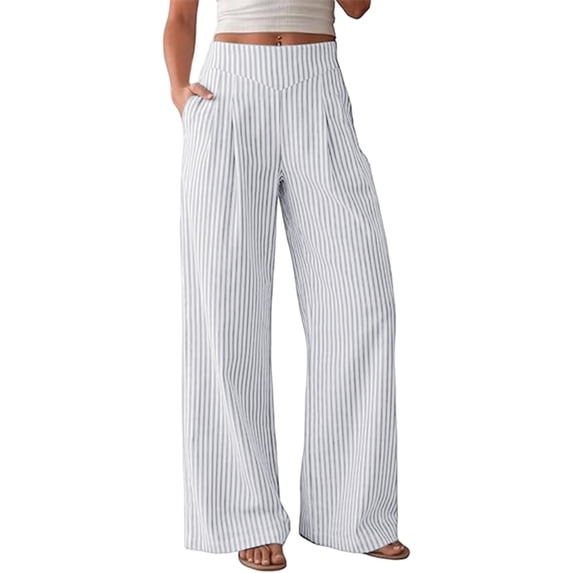 Gytharion Women's Striped Wide Leg Pants High Waist Tailored Fit Dress Trousers Flowy Straight Leg Design Work Slacks with Pockets for Office