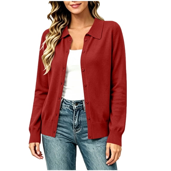 Gytharion Women's Sweaters Cardigans Solid Color Lapel Long Sleeve Button Front Sweaters Soft Lightweight Casual Knit Cardigans